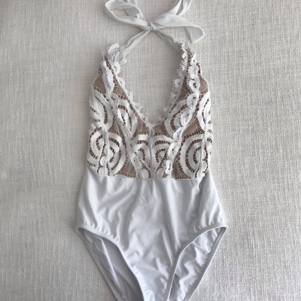 Pilyq White Lace One-Piece Swimsuit